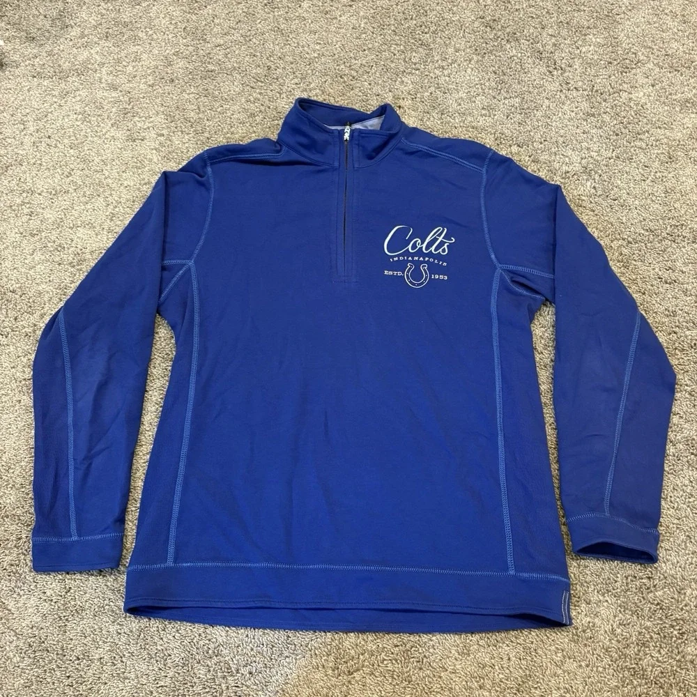 Tommy Bahama Bungalow Colts Medium Blue 1/4 Zip Embroidered Logo Football NFL